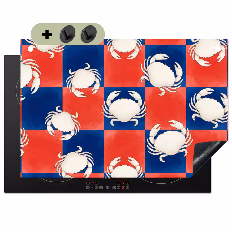 Patroon - Zeeleven - Rood - Blauw - Abstract Inductie beschemer met haakjes klein -3d