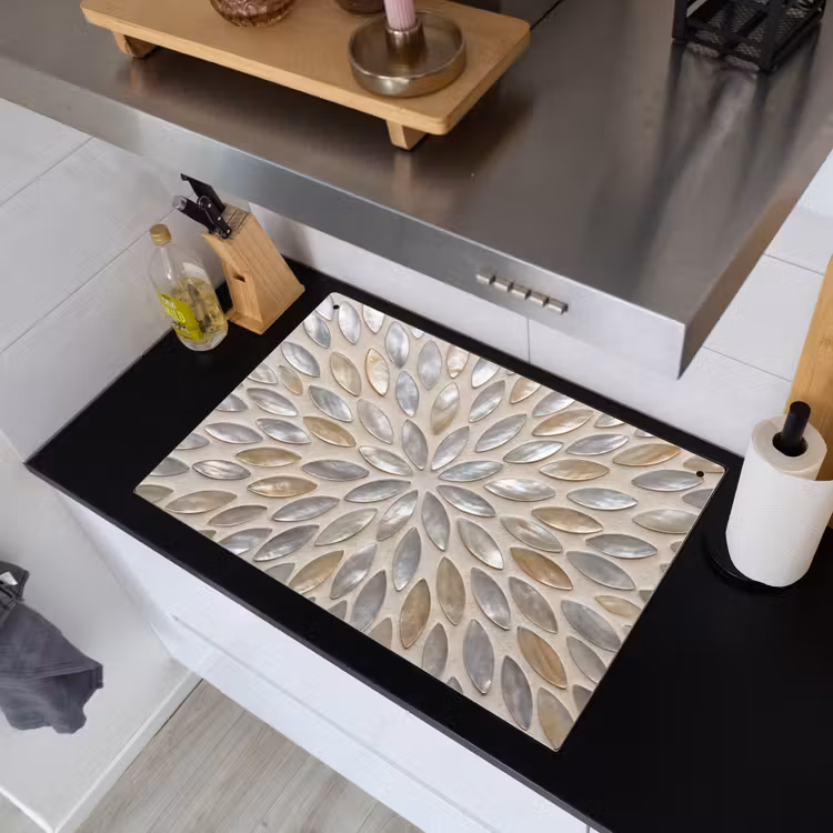 Patroon - Ovaal - Glanzend - Abstract - Beige Inductie beschemer met haakjes klein -sfeer1