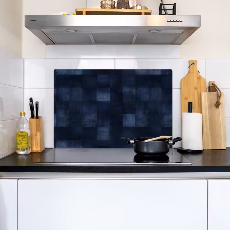 Patroon - Ruit - Marineblauw Inductie beschemer met haakjes klein 777 -sfeer2