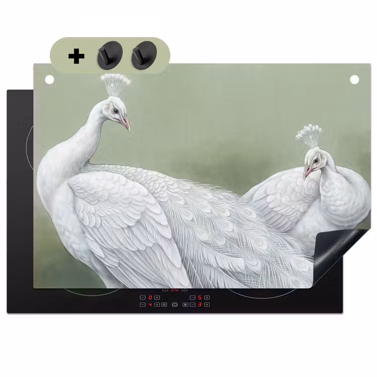 Pauwen - Wit - Natuur - Groen Inductie beschemer met haakjes klein -3d