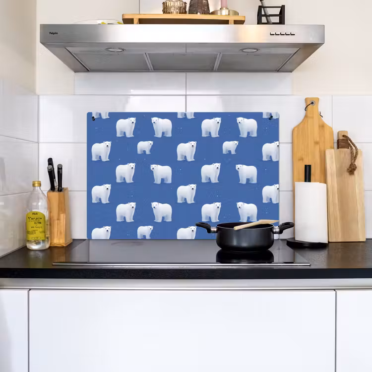 IJsbeer - Patroon - Blauw Inductie beschemer met haakjes klein 777 -sfeer2