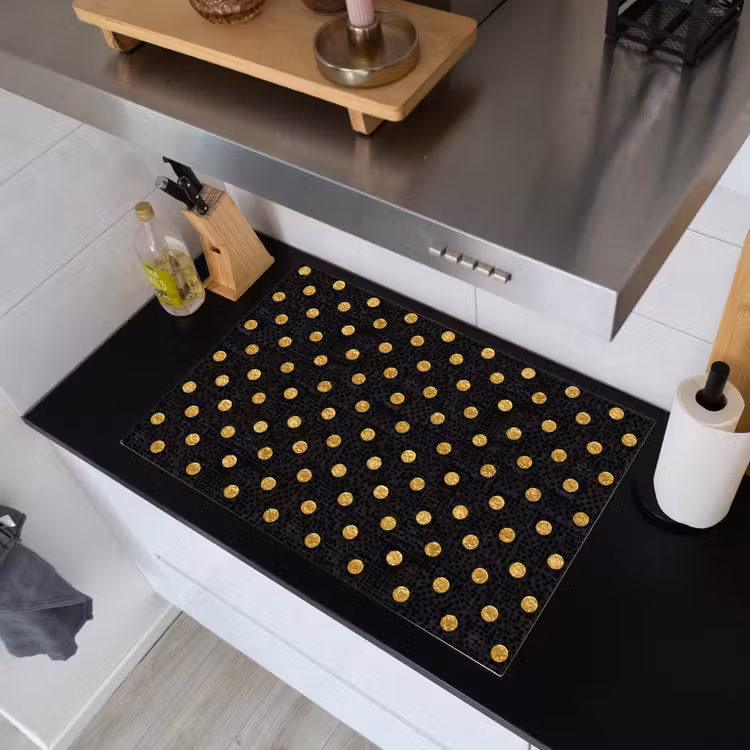 Polka Dot - Stippen - Goud - Zwart Inductie beschemer met haakjes klein 777 -sfeer1
