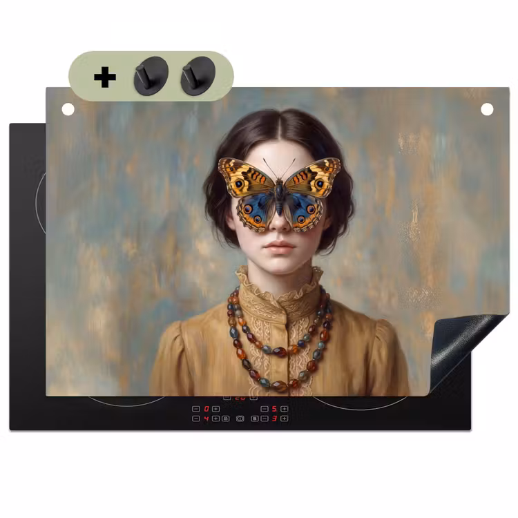 Portret - Vlinder - Kleurrijk Inductie beschemer met haakjes klein -3d