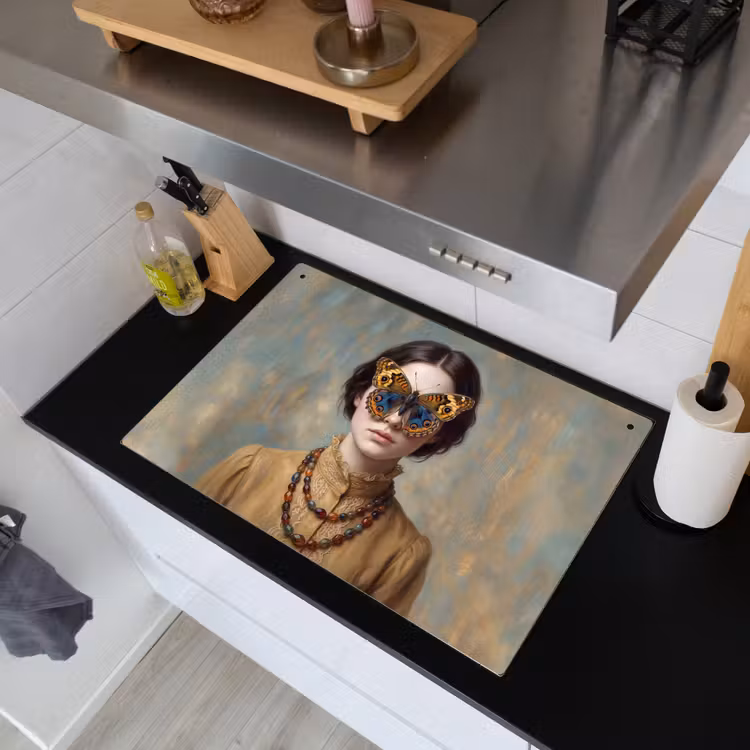 Portret - Vlinder - Kleurrijk Inductie beschemer met haakjes klein -sfeer1