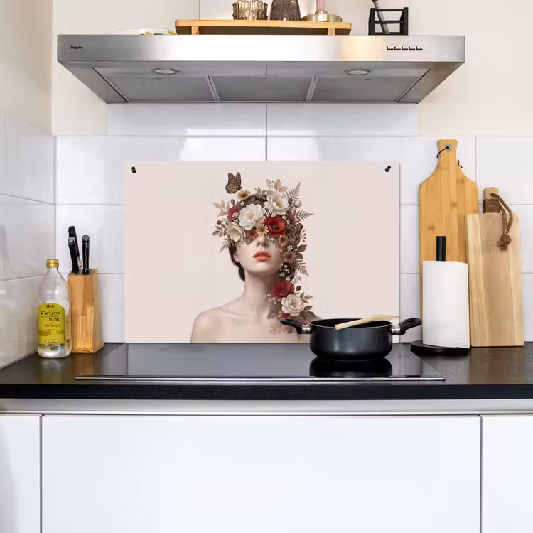 Portret - Bloemen - Cremé Inductie beschemer met haakjes klein -sfeer2