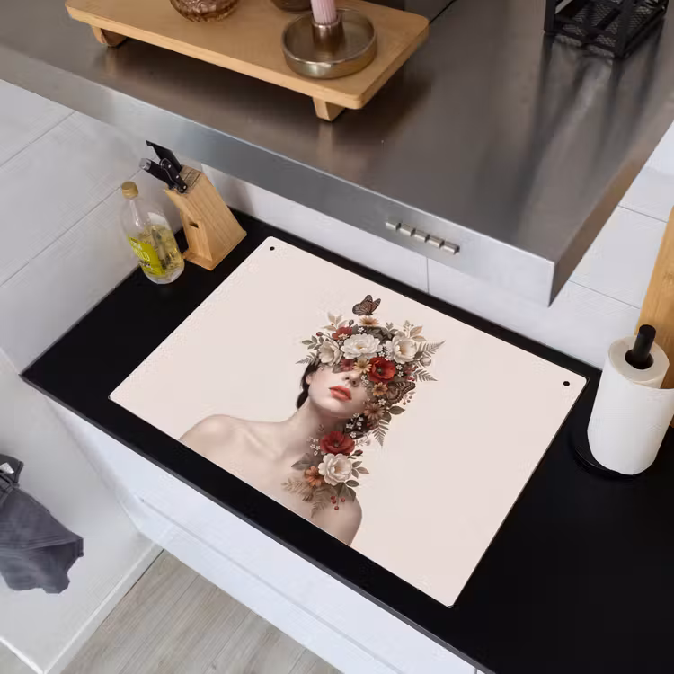 Portret - Bloemen - Cremé Inductie beschemer met haakjes klein -sfeer1