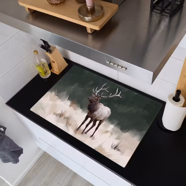 Edelhert - Gewei - Schildering - Rustiek Inductie beschemer met haakjes klein -sfeer1