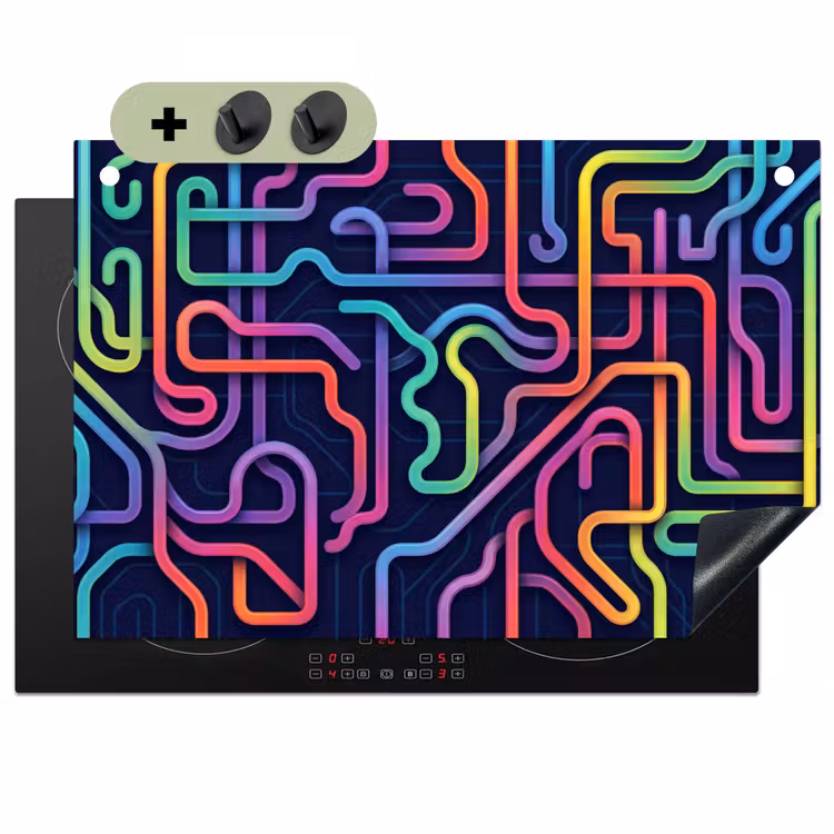 Retro - Abstract - Neon Inductie beschemer met haakjes klein -3d