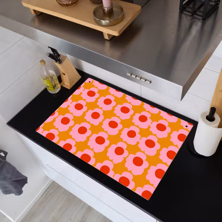 Retro - Bloemen - Roze Inductie beschemer met haakjes klein 777 -sfeer1