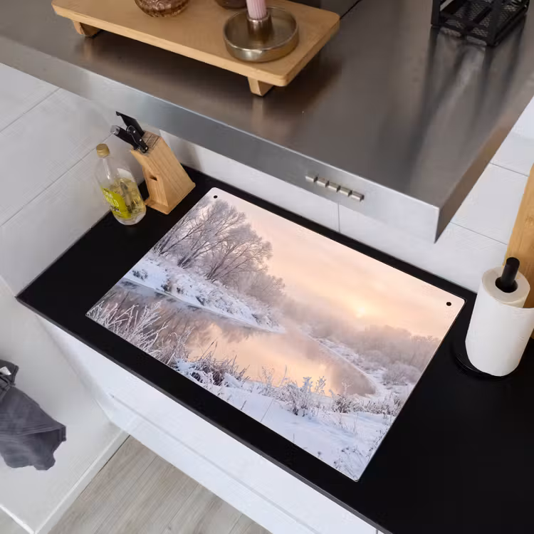 Rivier - Winter - Landschap - Sneeuw - Zonsopgang Inductie beschemer met haakjes klein -sfeer1
