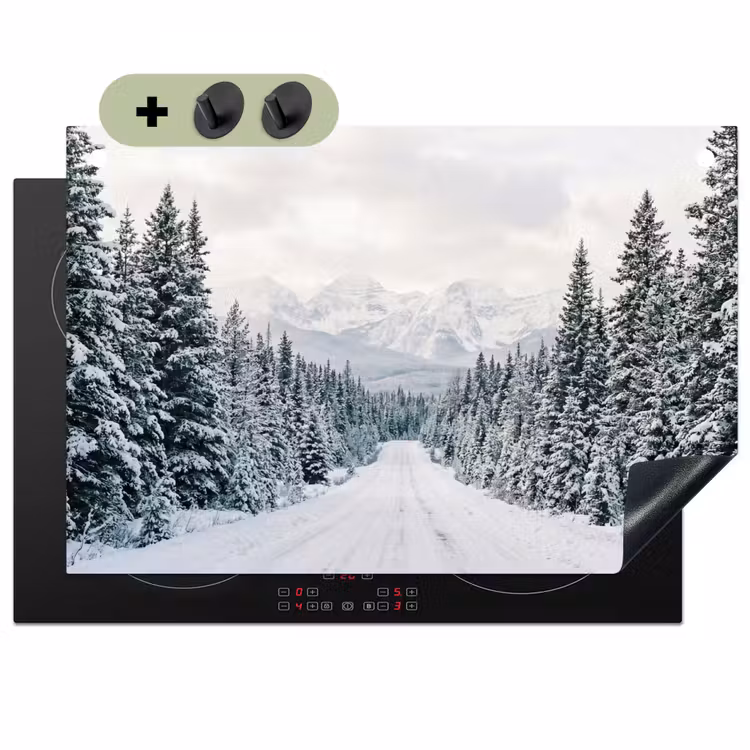 Weg - Sneeuw - Naaldbos - Winter - Avontuurlijk Inductie beschemer met haakjes klein -3d