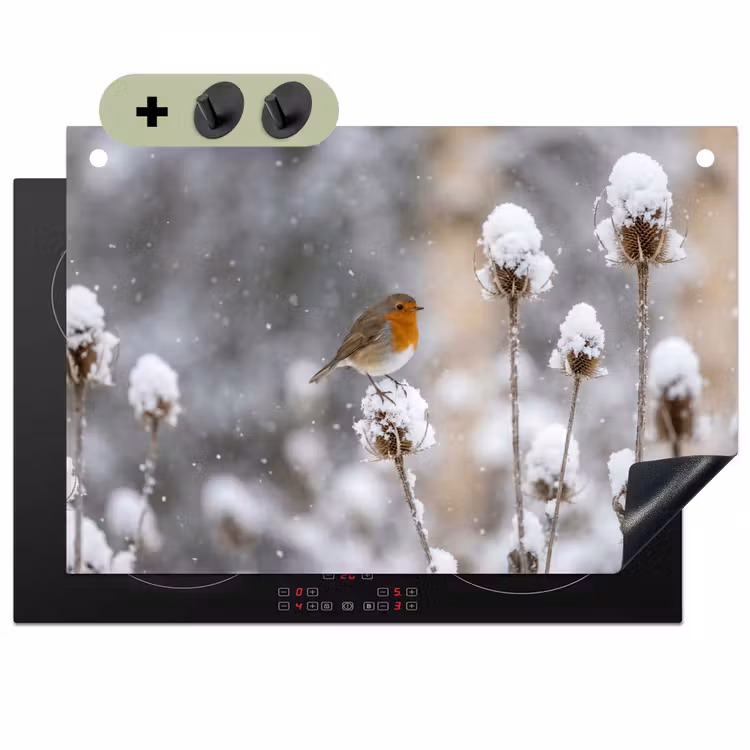Roodborstje - Gedroogde bloem - Sneeuw - Winter - Vertederend Inductie beschemer met haakjes klein -3d