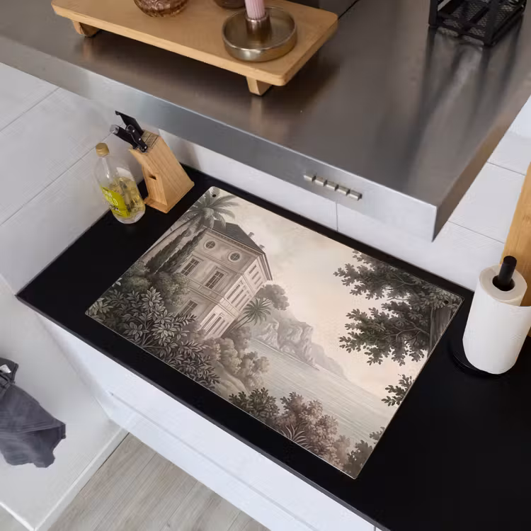 Zee - Villa - Beige Inductie beschemer met haakjes klein -sfeer1