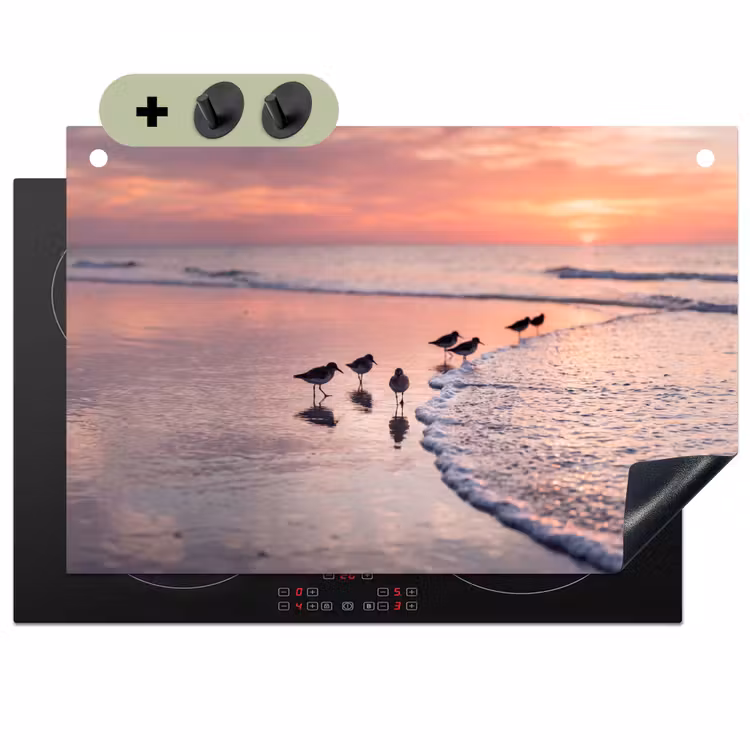 Meeuwen - Strand - Zee - Roze Inductie beschemer met haakjes klein -3d