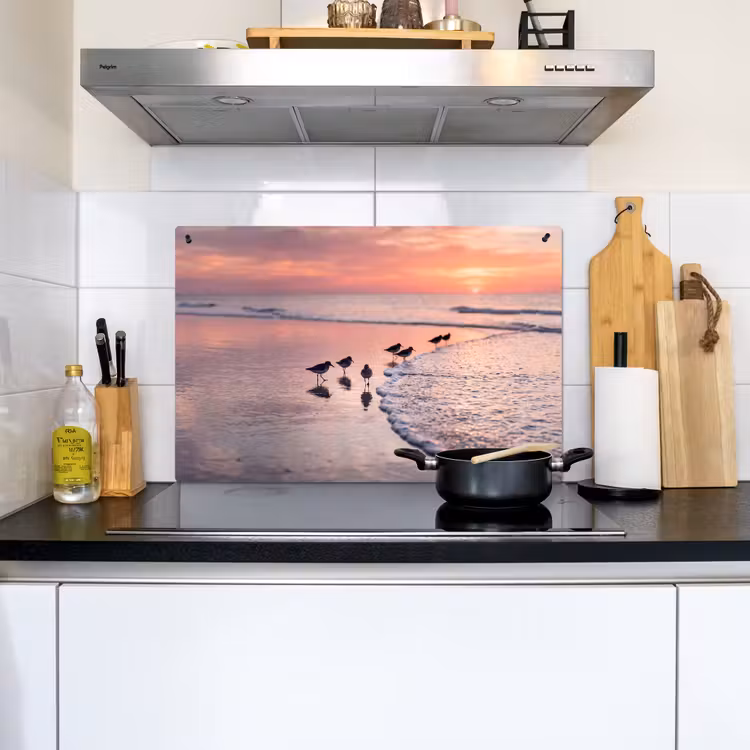 Meeuwen - Strand - Zee - Roze Inductie beschemer met haakjes klein -sfeer2