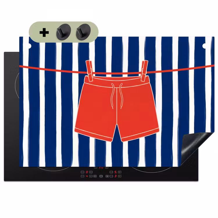 Shorts - Waslijn - Zomer - Illustratie - Rood Inductie beschemer met haakjes klein -3d