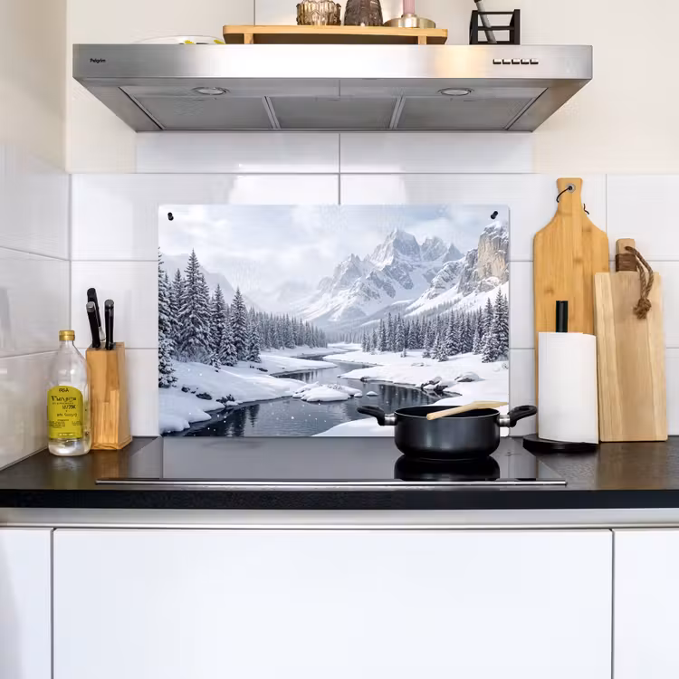 Sneeuwlandschap - Bergen - Rivier - Winter Inductie beschemer met haakjes klein -sfeer2