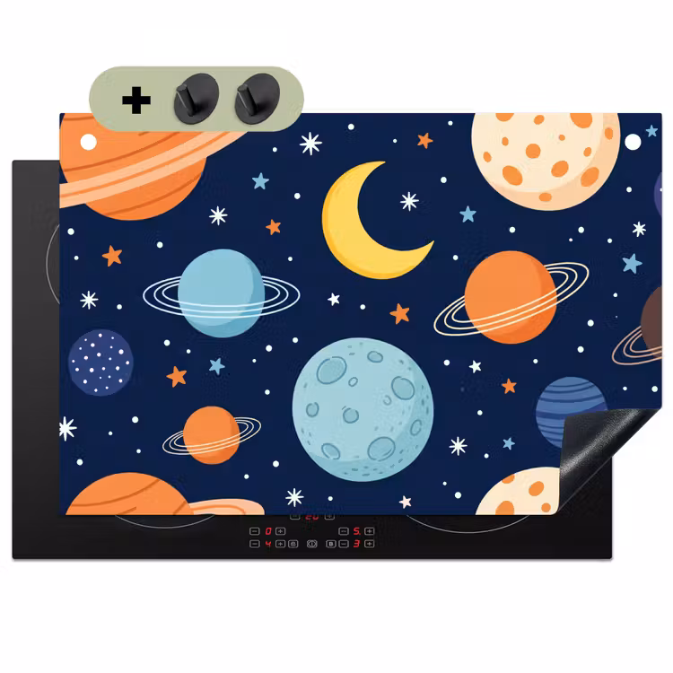 Ruimte - Planeten - Kleurrijk Inductie beschemer met haakjes klein -3d