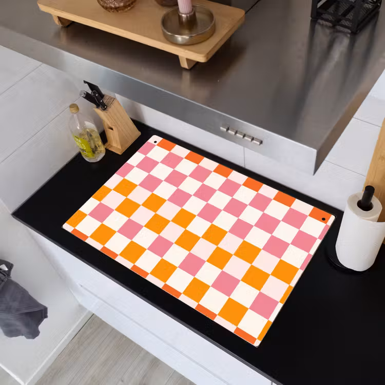 Vierkant - Patroon - Oranje Inductie beschemer met haakjes klein 777 -sfeer1