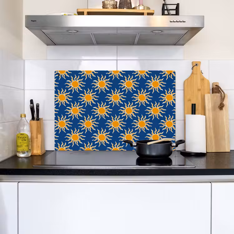 Zon - Patroon - Blauw Inductie beschemer met haakjes klein 777 -sfeer2