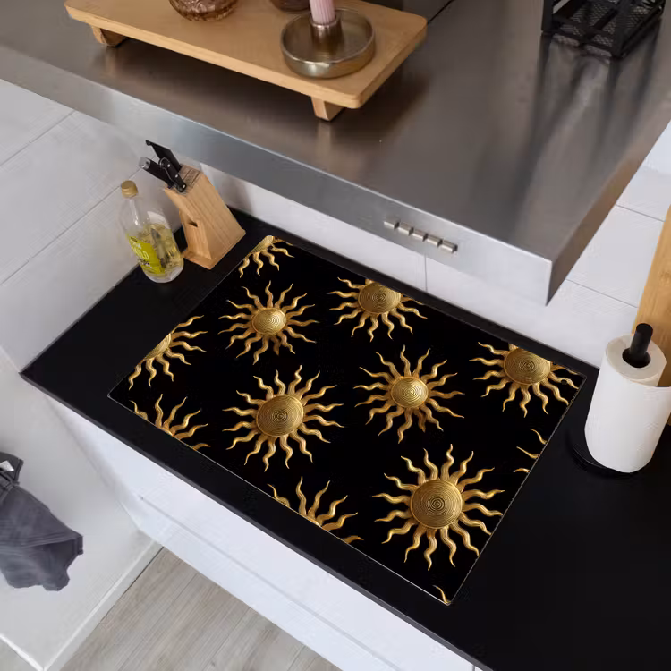 Zon - Patroon - Luxe - Goud - Zwart Inductie beschemer met haakjes klein 777 -sfeer1
