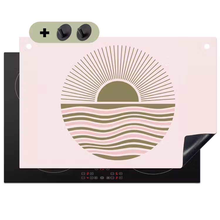 Zon - Zee - Abstract - Modern - Roze Inductie beschemer met haakjes klein -3d