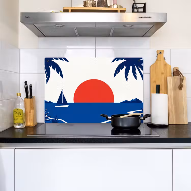 Zonsondergang - Zee - Palmboom - Tropisch - Modern Inductie beschemer met haakjes klein -sfeer2