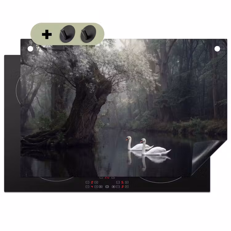 Zwanen - Rivier - Bos Inductie beschemer met haakjes klein -3d