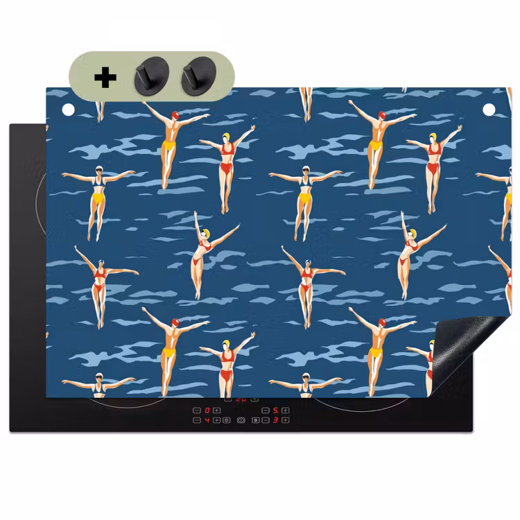 Zwemsters- Retro - Blauw Inductie beschemer met haakjes klein 777 -3d