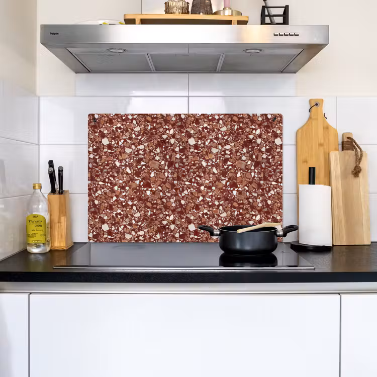 Terrazzo - Patroon - Steentextuur - Roodbruin Inductie beschemer met haakjes klein 777 -sfeer2