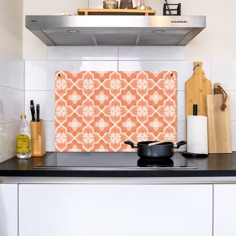 Tegelpatroon - Arabesk - Vintage - Terracotta Inductie beschemer met haakjes klein 777 -sfeer2
