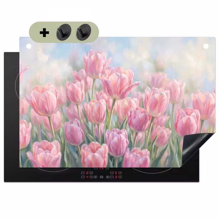 Tulpen - Veld - Lente - Roze Inductie beschemer met haakjes klein -3d