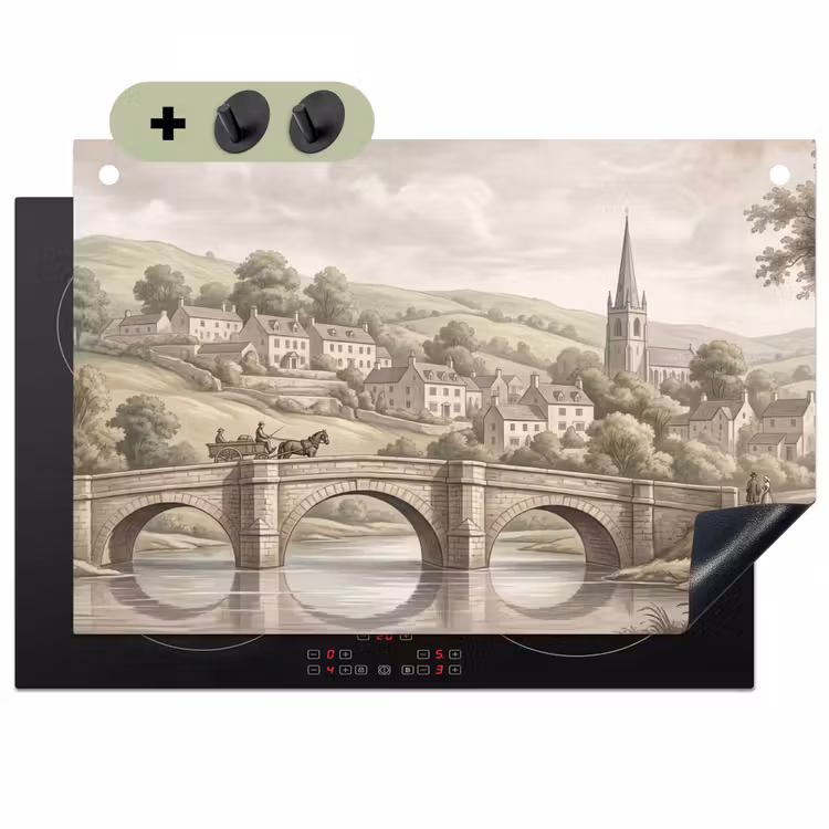 Dorp - Brug - Uitzicht - Groen Inductie beschemer met haakjes klein -3d
