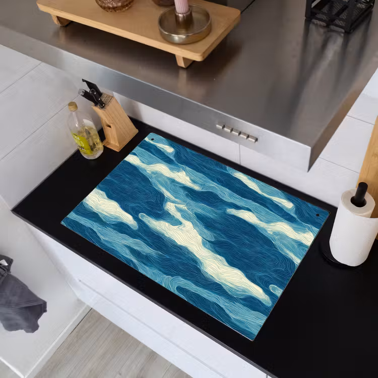 Golven - Abstract - Patroon - Blauw - Wit Inductie beschemer met haakjes klein 777 -sfeer1