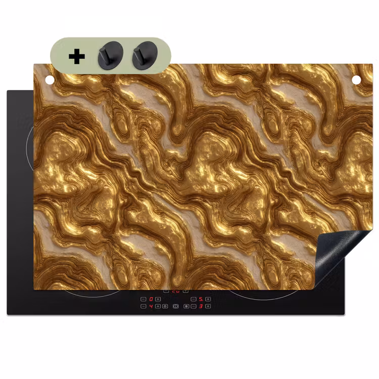 Golven - Organisch - Goud - Crème Inductie beschemer met haakjes klein 777 -3d