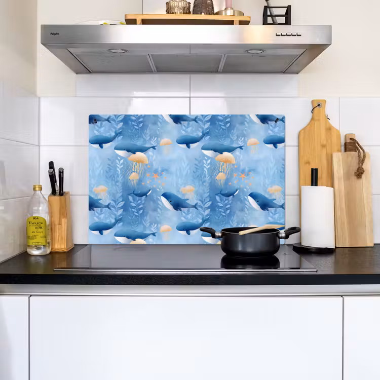 Walvissen - Oceaan - Blauw Inductie beschemer met haakjes klein 777 -sfeer2