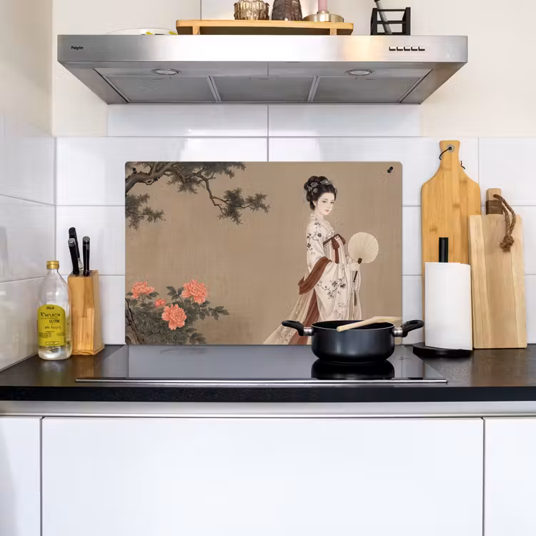 Vrouw - Azië - Kunst - Beige Inductie beschemer met haakjes klein -sfeer2