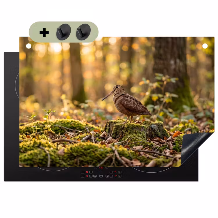 Houtsnip - Bos - Bladeren - Herfst - Gecamoufleerd Inductie beschemer met haakjes klein -3d