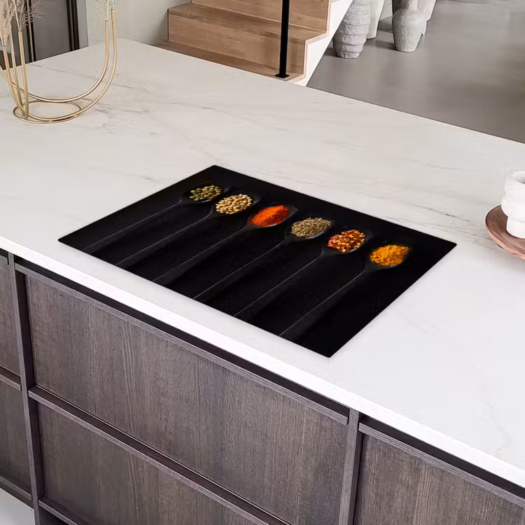 Lepels - Specerijen - Zwart - Kruiden - Rustiek Inductie beschermer vinyl 3mm klein -sfeer8