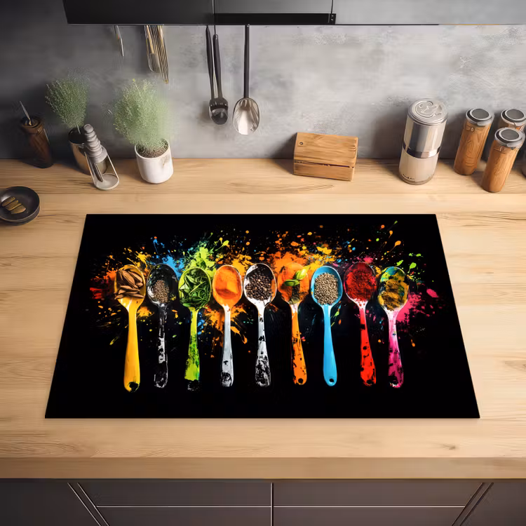 Lepels - Kruiden - Modern - Graffiti - Verf - Kleurrijk Inductie beschermer vinyl 3mm klein -sfeer5