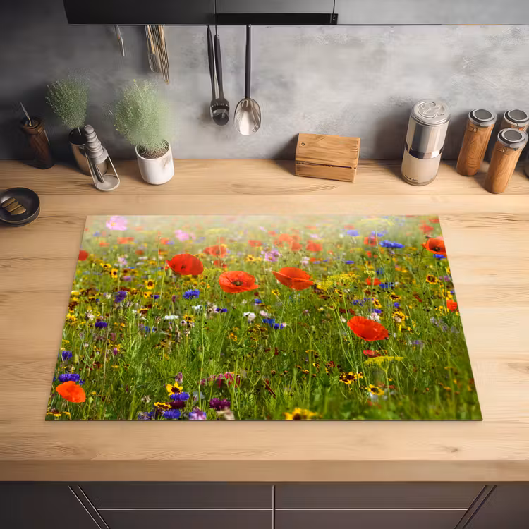 Lente - Bloemen - Rood - Klaproos - Gras - Groen Inductie beschermer vinyl 3mm klein -sfeer5