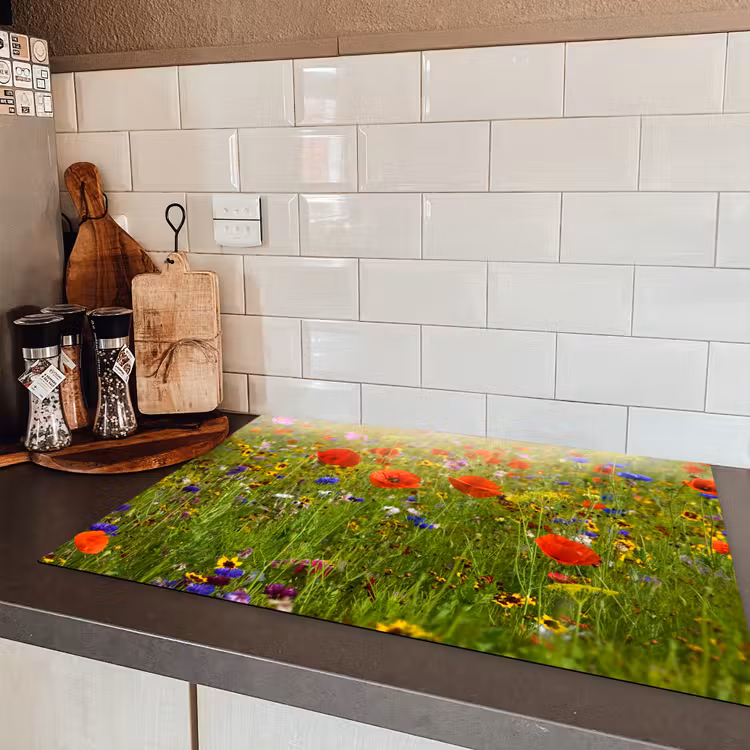 Lente - Bloemen - Rood - Klaproos - Gras - Groen Inductie beschermer vinyl 3mm klein -sfeer3
