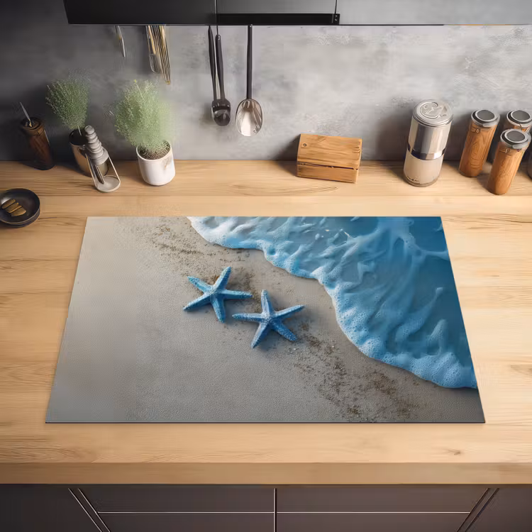 Zeesterren - Zand - Zee - Blauw Inductie beschermer vinyl 3mm klein -sfeer5