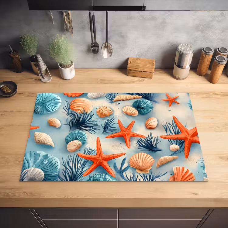 Zeesterren - Schelpen - Illustratie - Zand Inductie beschermer vinyl 3mm klein -sfeer5