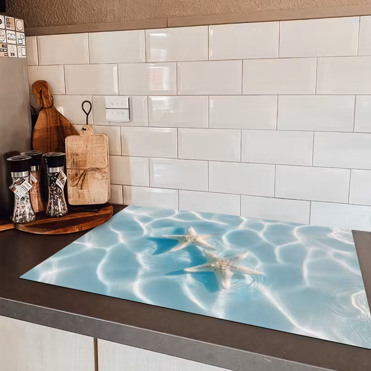 Zeesterren - Golvend water - Rustgevend Inductie beschermer vinyl 3mm klein -sfeer3