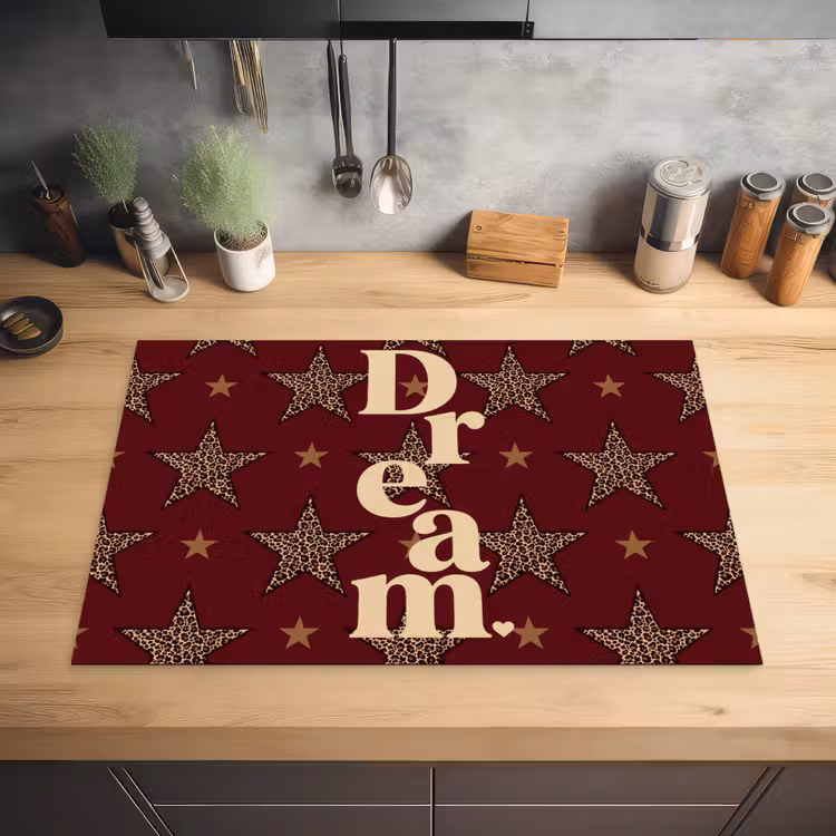 Sterren - Luipaardprint - Dream - Bordeaux Inductie beschermer vinyl 3mm klein -sfeer5