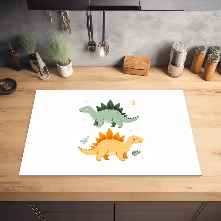 Sterren - Stegosaurussen - Blaadjes - Groen Inductie beschermer vinyl 3mm klein -sfeer5