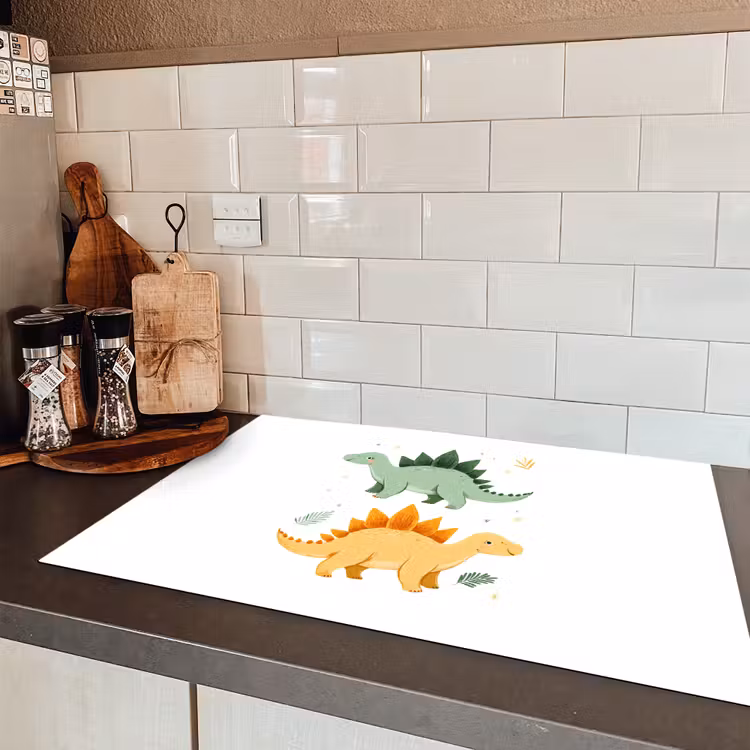 Sterren - Stegosaurussen - Blaadjes - Groen Inductie beschermer vinyl 3mm klein -sfeer3