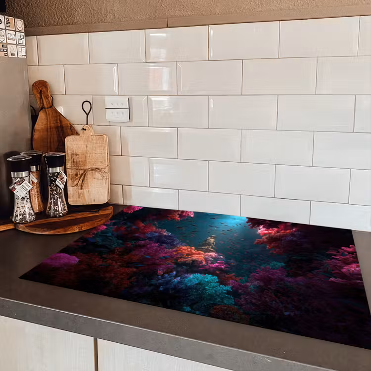 Standbeeld - Zeebodem - Koraal - Kleurrijk Inductie beschermer vinyl 3mm klein -sfeer3