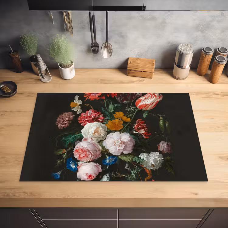 Stilleven met bloemen in een glazen vaas - Schilderij van Jan Davidsz. de Heem Inductie beschermer vinyl 3mm klein -sfeer5